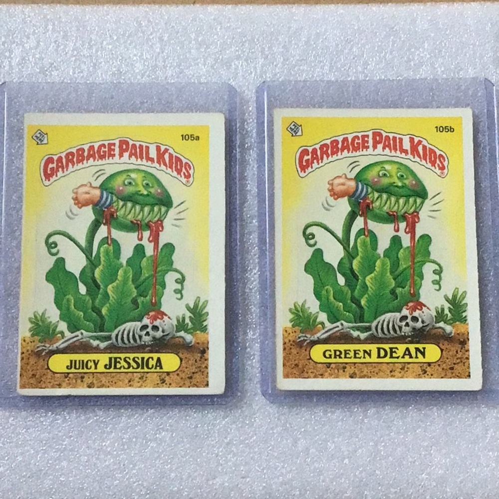 **1986 Garbage Pail Kids Cards - Green Dean 105 a  & Juicy Jessica 105 b